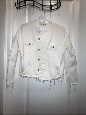 AMO Lola Denim Jacket Hem white Cropped Denim Jacket - Women's